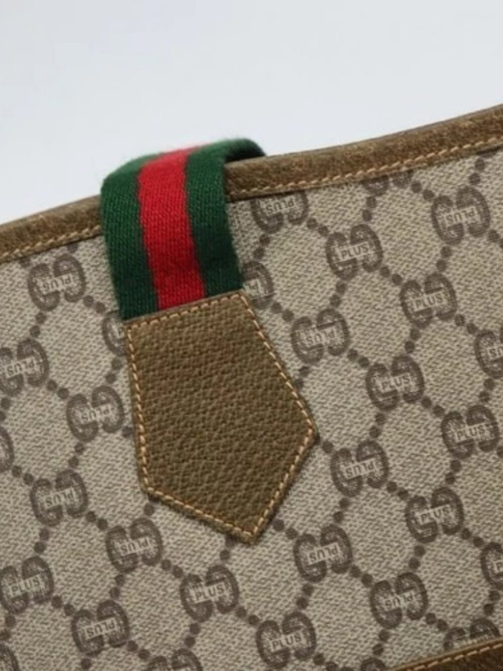 GUCCI GG Plus Supreme Web Sherry Line Tote Bag PVC Beige Gold Auth ka1861 - Picture 9 of 16